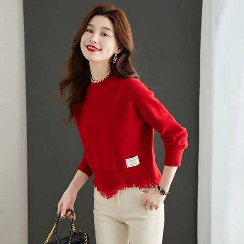 Короткий демисезонный модный трикотажный свитер, подходит для подростков, коллекция 2023, высокая талия, высокий воротник