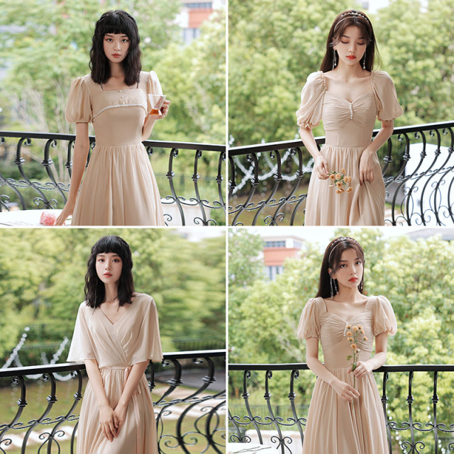 Champagne bridesmaid dress 2021 new winter niche wedding sister group dress skirt women can usually wear thin winter