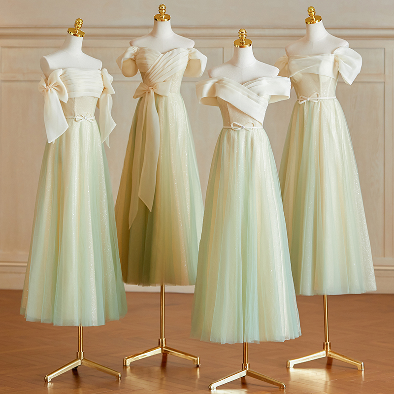 Green Bridesmaid Dress 2026 New Spring and Autumn Sister Group Forest Style Light Gauze Dress Evening Gown Niche High-End Can Be Worn Casually