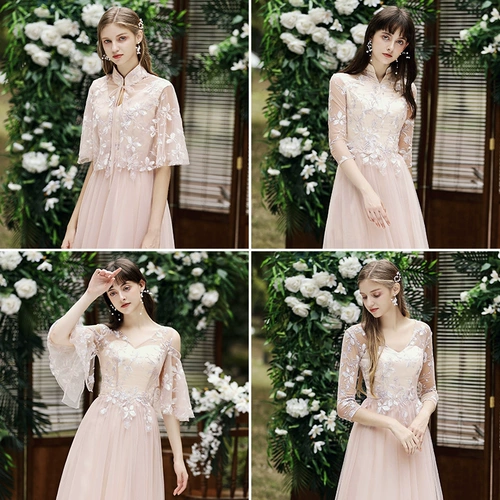 Розовое платье подружки невесты, длинное вечернее платье, юбка, коллекция 2021, осеннее, по фигуре