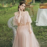 Розовое платье подружки невесты, вечернее платье, длинная юбка, простой крой, коллекция 2021, по фигуре