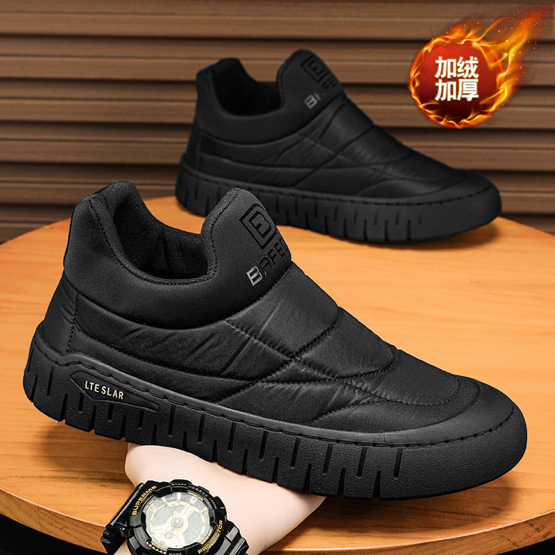 One foot pedal men's shoes winter gush warm and casual cotton shoes men light non-slip to work and work old Beijing cloth shoes-Taobao