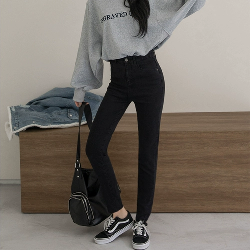 Флисовые джинсы с начесом, черные цветные приталенные штаны, осенний карандаш, по фигуре, 2020, в корейском стиле, увеличенная толщина