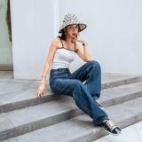 Джинсы, летние приталенные штаны для отдыха, свободный прямой крой, коллекция 2021, высокая талия
