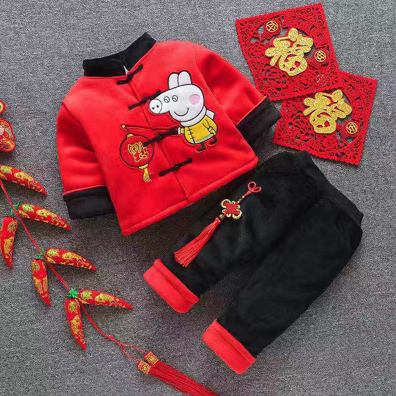 拜年服宝宝男童唐装儿童新年衣服加厚汉服喜庆过年服女童装中国风