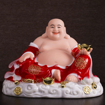 White Jade topaz gold inlaid jade wide-body Big Belly Maitreya Buddha laughing Buddha porch fortune Maitreya Bodhisattva Buddha statue ornaments