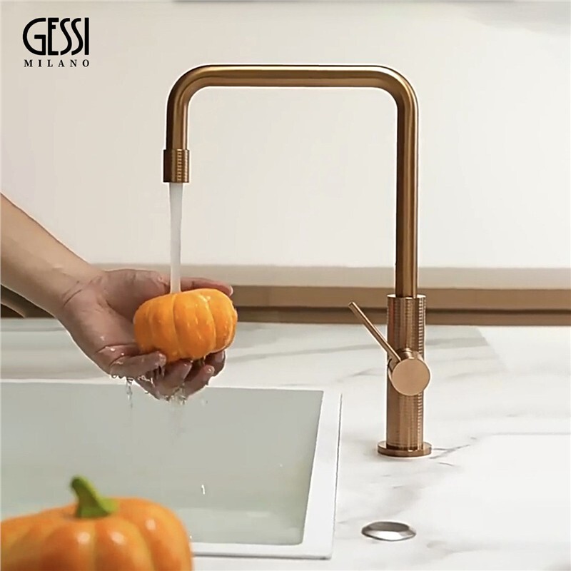 Italian Gessi Kitchen Faucet, All-Copper Rose Gold Island Sink, Rotatable Balcony Hot and Cold Water Faucet Italian Gessi Kitchen Faucet, All-Copper Rose Gold Island Sink, Rotatable Balcony Hot and Cold Water Faucet