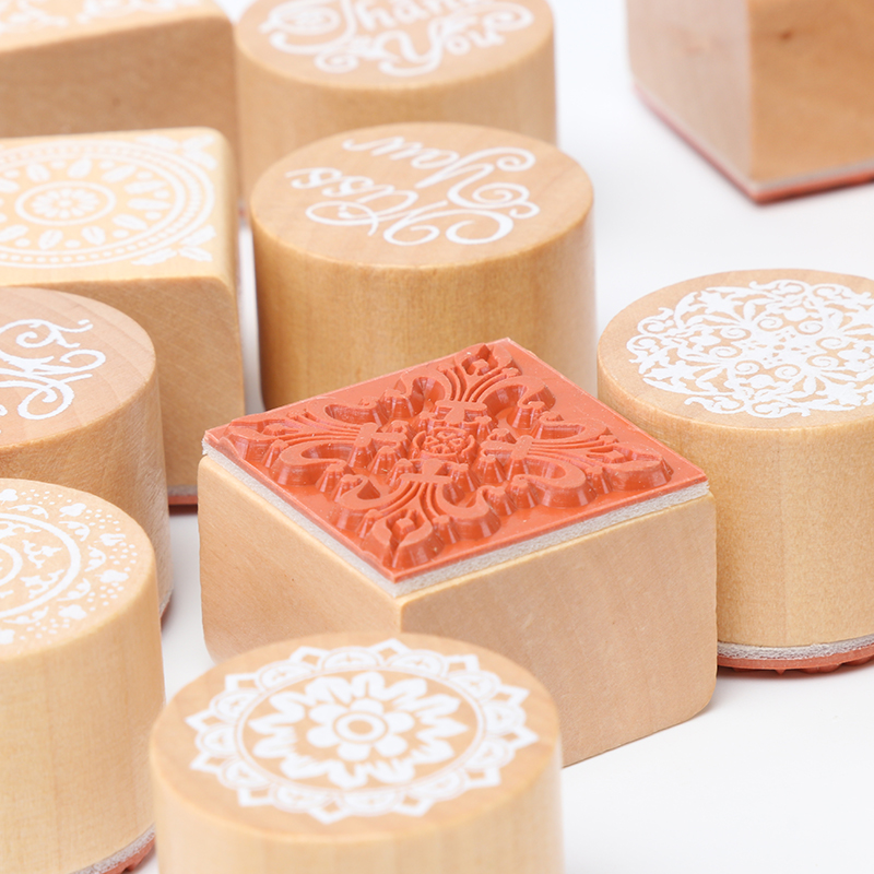 DIY Handbook Decoration Seal Xiaoqing fresh blessing Lace English vintage round wooden seal