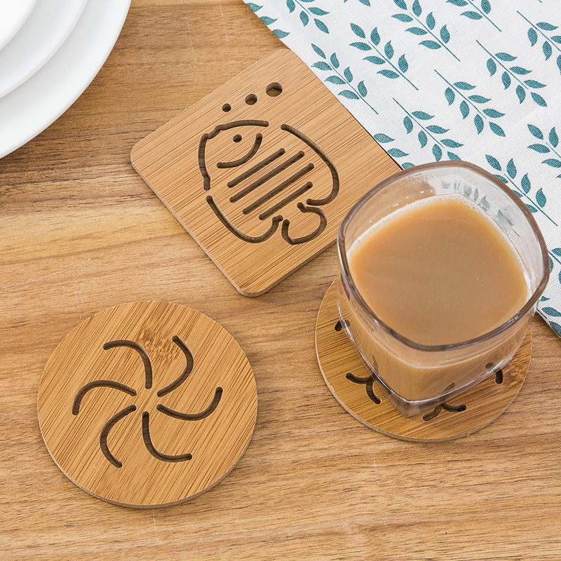 Mini small hollow wooden coaster thickened anti-scalding insulation pad Placemat bowl pad Plate pad Teacup pad Water coaster