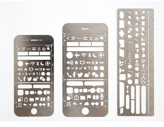 Hollow metal steel ruler ruler UI lace ruler drawing template Hand account APP design ruler diy diary graphics