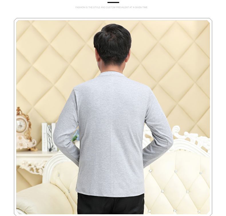 Quần áo trung niên và cổ điển mùa thu nam khóa cotton đơn áo sơ mi nhiệt đồ lót cardigan áo len cotton cũ nam áo thun giữ nhiệt nữ