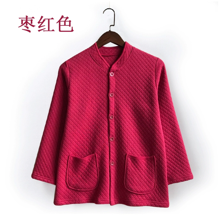 Người trung niên và người già áo khoác hở thân ba lớp ấm áp áo khoác cardigan nữ một mảnh dày và béo quần áo mùa thu cardigan cotton - Áo ấm