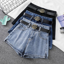 Denim shorts women loose slim high waist pants foot split 2021 summer new a-shaped trend wide legs hot pants women