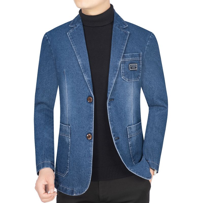 Spring and Autumn New Pierre Cardin Men's Denim Suit Jacket Trendy Stylish Single-Breasted Jacket Spring and Autumn New Pierre Cardin Men's Denim Suit Jacket Trendy Stylish Single-Breasted Jacket