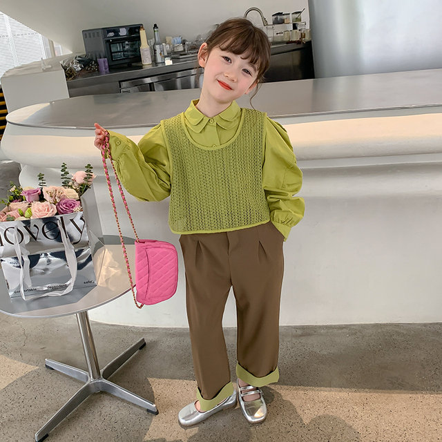 Girls' clothing fashion suit foreign style 2023 new children's spring clothing little girl spring and autumn shirt top two-piece trendy