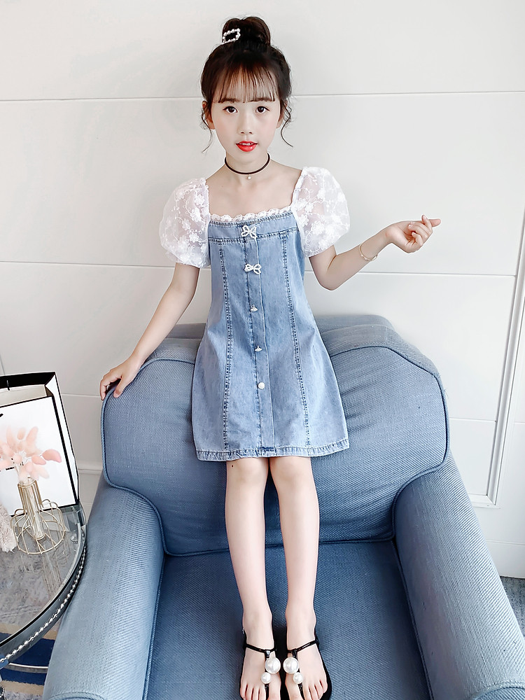 Girls denim skirt summer dress 2021 new Western style children's dress female big child princess dress girls summer skirt