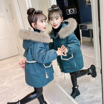 girls winter cotton coat 2022 new foreign style children's coat mid-length cotton winter fleece thickened padded overalls