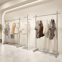 Clothing Store Net Red Hanging Hanger Stainless Steel Wire Drawing Silver Shelving Ground Style Hanging Clothes Pole Clothing Display Display Shelf