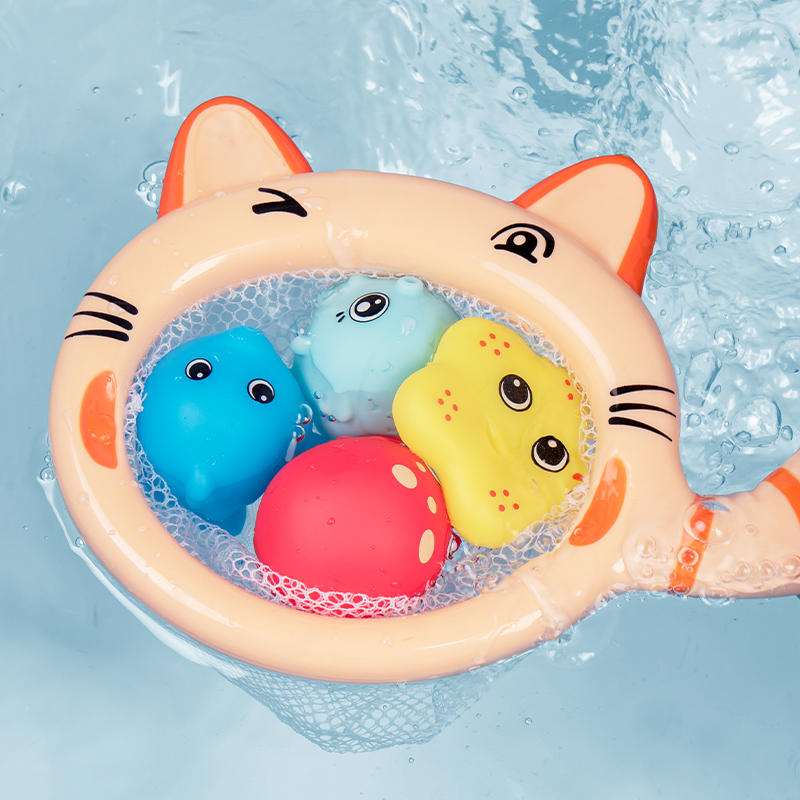 宝宝捞鱼戏水玩具婴幼儿童小鹿玩水浴室洗澡小猫钓鱼网男女孩套装