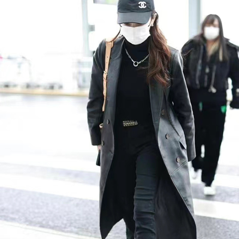 In the autumn and winter of 2022, Xu Lu star and the same fur coat lady middle - long sheep skin coat