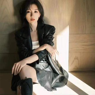 2023 Spring Wool 1 Xiaotong Style Genuine Leather Jacket for Women, Mid-Length Sheepskin Loose Leather Blazer