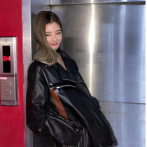 Spring and Autumn 2021 Cui Zhixiu star same Korean version of leather sheep jacket locomotive clothing long coat women