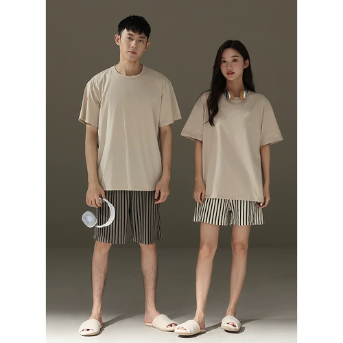 Хлопковая пижама для влюбленных подходит для мужчин и женщин, штаны, комплект, 2025 года, большой размер, простой и элегантный дизайн