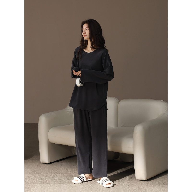 【Derong】Double-Sided Brushed Pajamas for Women, Autumn and Winter, Thickened and Fleece-Lined, Casual, Warm, Heat-Retaining, Thermal Home Wear Set