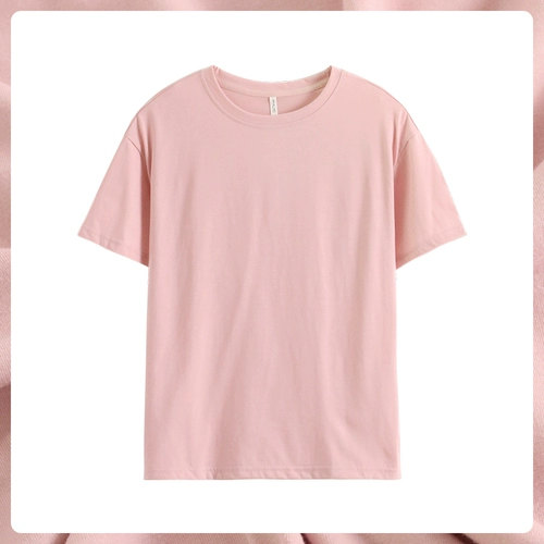 Хлопковая пижама, тонкая розовая футболка с круглым воротником