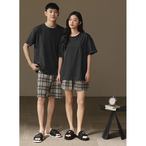 Хлопковая пижама для влюбленных, комплект, 2025 года, круглый воротник