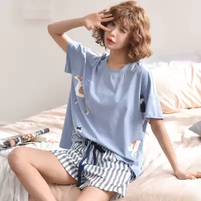 Pajamas women's summer pure cotton thin two-piece suit home clothes ice silk cotton satin large size fat mm loose student ins