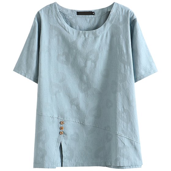 
Middle-aged and elderly mothers wear summer belly covering tops fashionable plus size women's jacquard short-sleeved pure cotton T-shirt