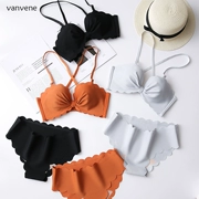 Vanvene nơ lượn sóng bên bikini nửa cốc cô gái đồ lót nữ chéo đẹp trở lại liền mạch áo ngực