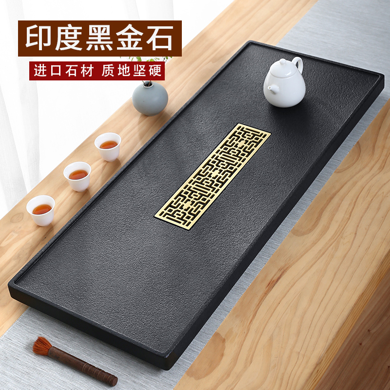 Natural Ugin stone tea tray household simple size tea table stone modern living room Indian black gold stone tray