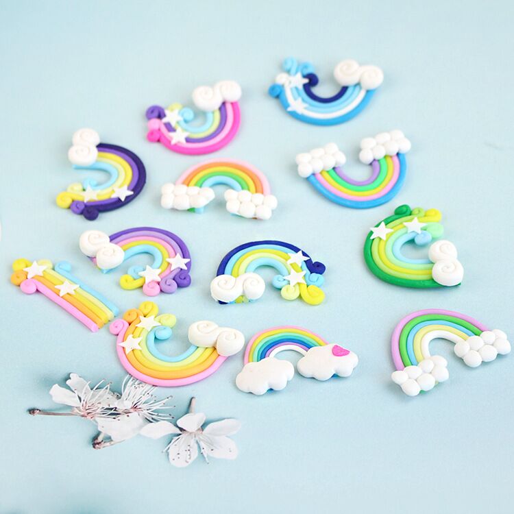 Soft Pottery Rainbow Cloud Duo Stars Rainbow Cake Decoration Plug-in Candy Color-Baked-Scene Pendulum