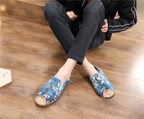 New summer straw fisherman shoes mens spray old Beijing cloth shoes breathable lazy lazy people a pedal cloth shoes fashion tide