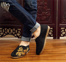 Chinese style mens shoes retro ethnic embroidery Dragon hemp shoes low-top flat lazy canvas shoes a generation of explosive