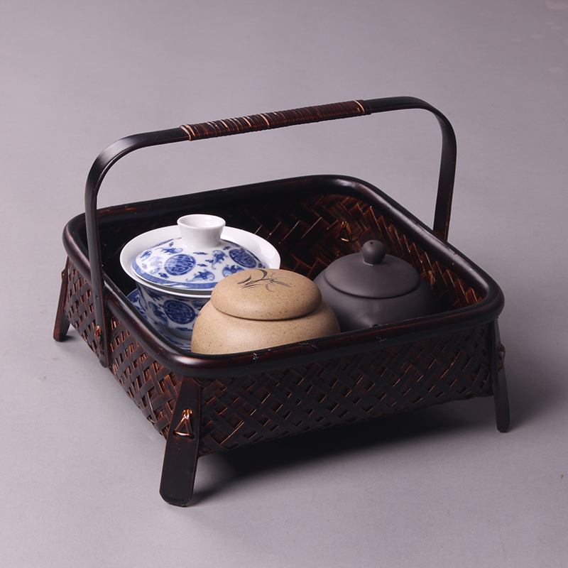 Sun style large lacquer tea set containing basket retro lacquered ware bamboo woven containing box tea tray Tea track Zero fit