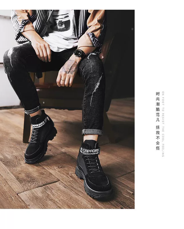 Giày cao cổ hợp thời trang của nam giới bình thường Martin boots nam Giày cao cổ Hàn Quốc giày dụng cụ mùa đông Anh giữa giày cao cổ sa mạc nam - Kính đeo mắt kính