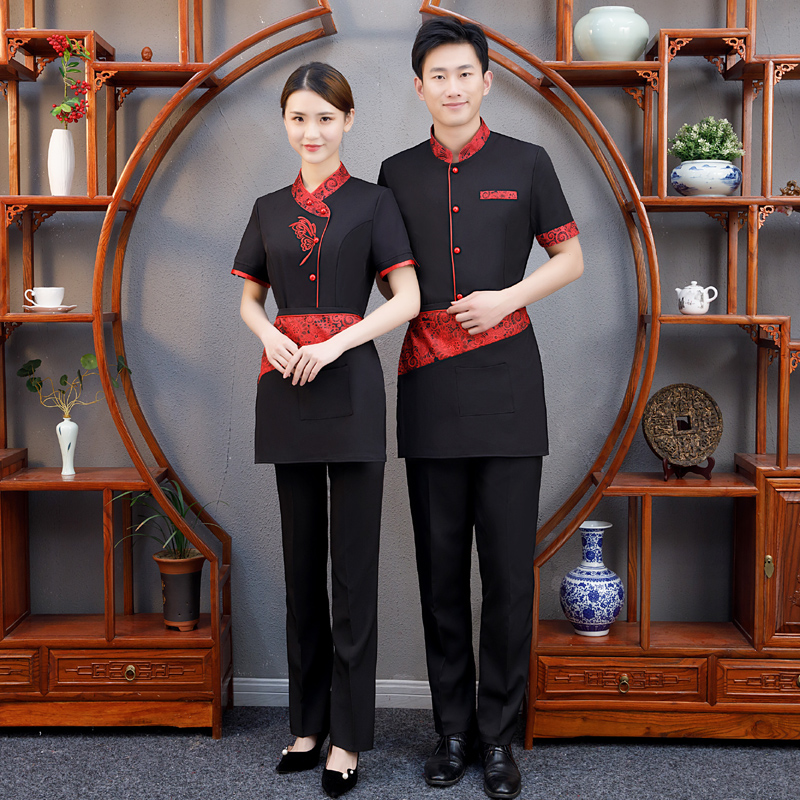 quần áo công việc Waiter của ngắn tay nhà hàng trà đạo Trung Quốc sạn quần áo ăn lẩu nhà hàng nhà hàng mùa hè váy của nam giới và phụ nữ phù hợp