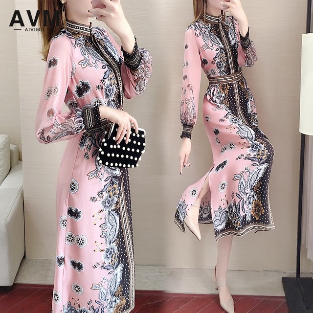 Improved version of cheongsam dress 2022 spring new women's fashion floral chiffon ethnic style skirt temperament