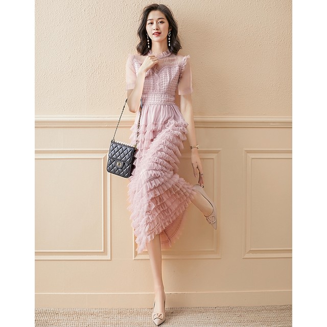 Chiffon dress women's summer dress 2023 spring new women's dress French lace pink temperament high-end skirt