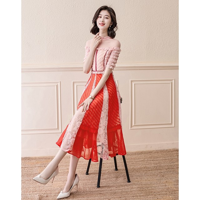 Lace chiffon dress women's summer 2023 summer new temperament high-end skirt design sense niche long skirt