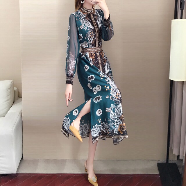 Improved version of cheongsam dress 2022 spring new women's fashion floral chiffon ethnic style skirt temperament