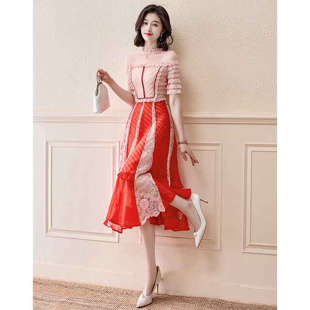 Lace chiffon dress women's summer 2023 summer new temperament high-end skirt design sense niche long skirt