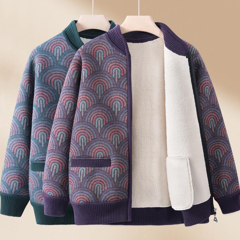 Middle-Aged and Elderly Women's Autumn and Winter Style Mother's Fleece-Lined Thickened Knit Sweater Warm Top Grandma's Lamb Wool Coat Middle-Aged and Elderly Women's Autumn and Winter Style Mother's Fleece-Lined Thickened Knit Sweater Warm Top Grandma's Lamb Wool Coat