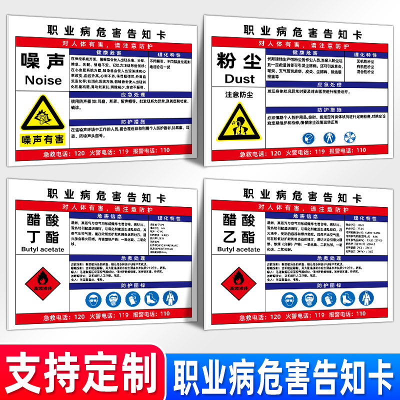 Occupational disease hazard notification card Dust health warning notification card Safety identification Hazardous chemicals bulletin board