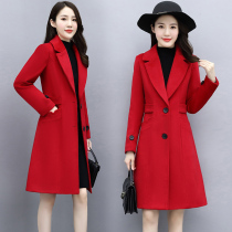 SADO YINER simple womens clothing 2021 spring new red New Year thickened trench coat medium long wool coat