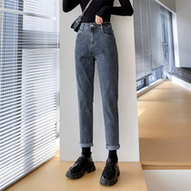 SADO YINER high-waisted dad jeans womens autumn and winter New thin loose straight tube plus velvet Haren pants