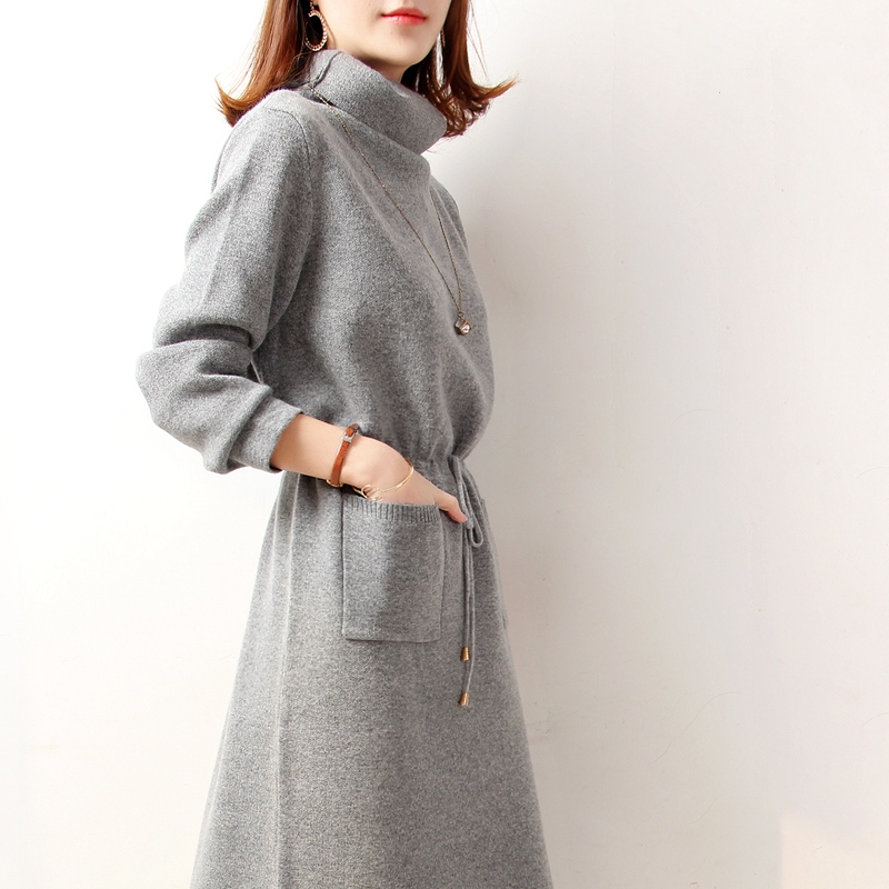 SADO YINER cashmere pullover knitted dress women's 2021 new thickened knee-high collar base skirt winter